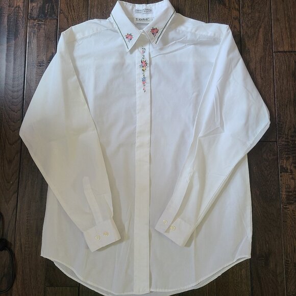 Vintage 90s Tabi International Button Down Shirt - Pink Rose Bouquet Embroidery - Picture 1 of 6